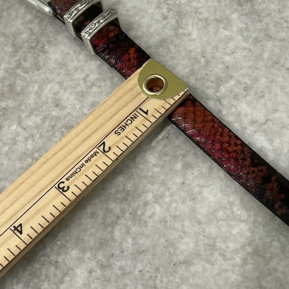 Brighton Snake Belt Womens Size 34 Large Floral Burgundy Python Skinny USA